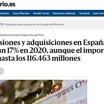 Las fusiones y adquisiciones en Espaa caen un 17% en 2020, aunque el importe sube hasta los 116.463 millones